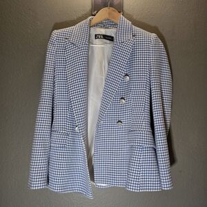 Zara Women's Blue Checkered Blazer
